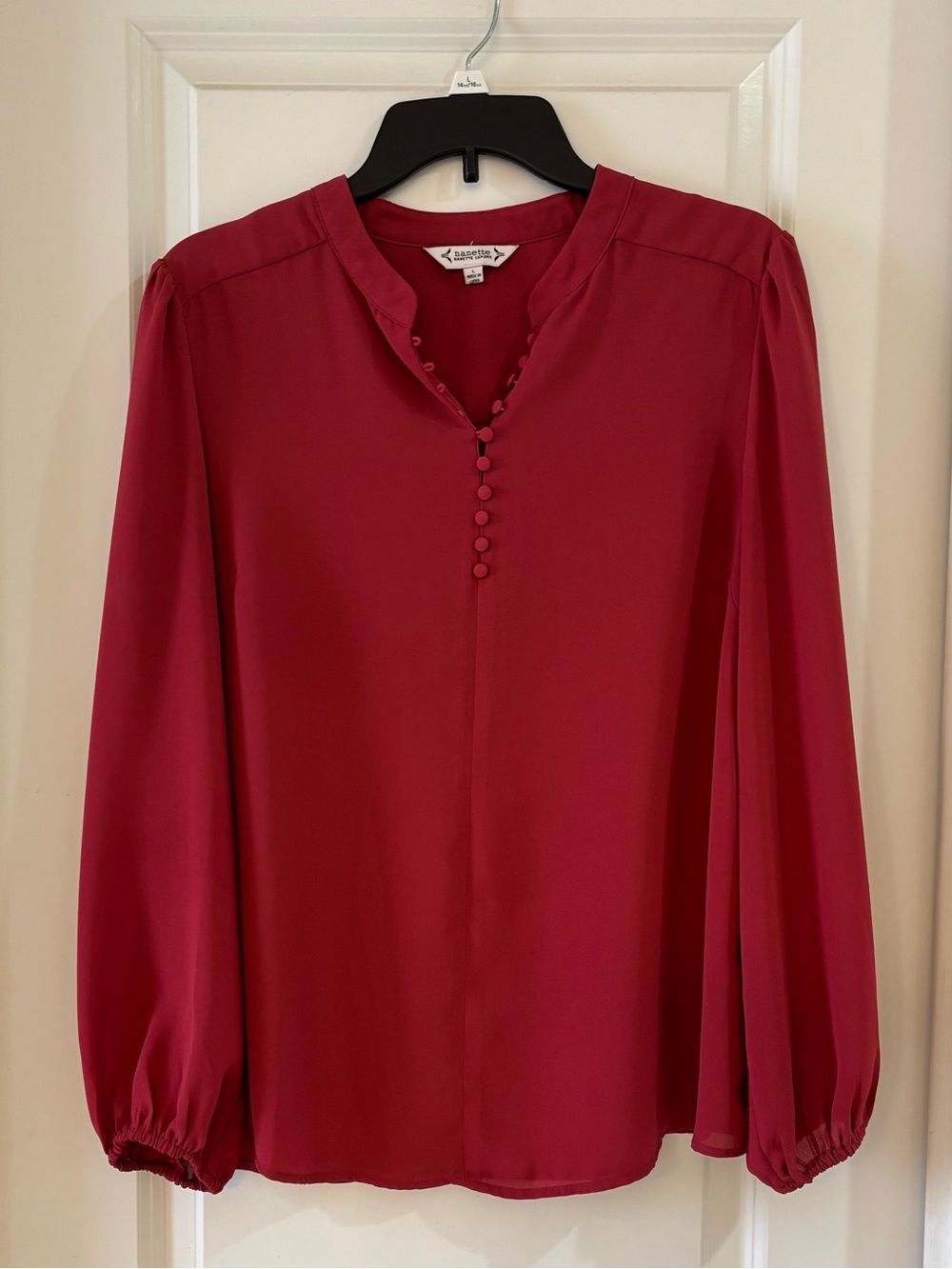 Nanette Lepore Crimson Button-Front Long Sleeve Blouse